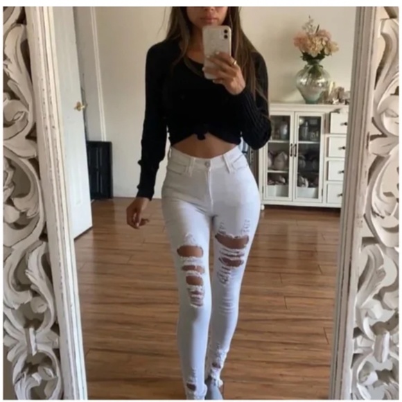 🪞 NEW h&m high waisted high rise stretch jean leggings pants with side pocket - Picture 1 of 4